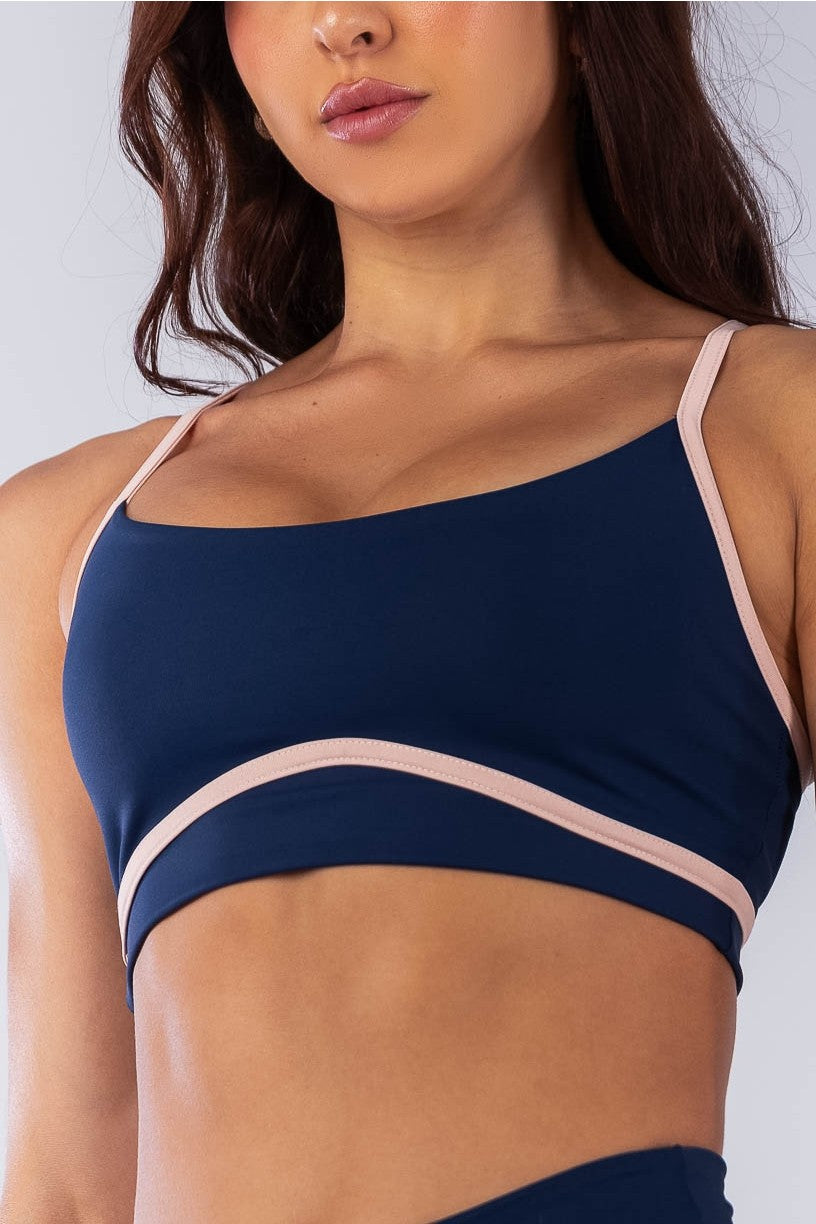 [CONJUNTO]  Top + Calça Legging com Bolsos e Chapado no Cós (Azul Marinho / Rosa Bebê) | Ref: K4521-A