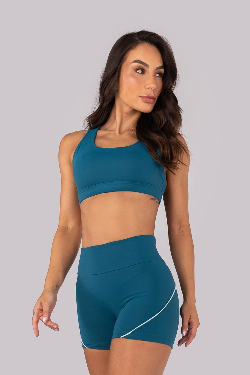 [CONJUNTO]  Short + Top com Alças Entrelaçadas Contrastantes (Azul Petróleo / Azul Bebê) | Ref: K4560-C