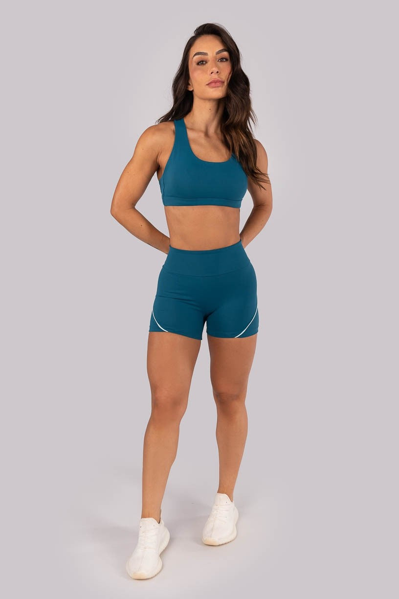 [CONJUNTO]  Short + Top com Alças Entrelaçadas Contrastantes (Azul Petróleo / Azul Bebê) | Ref: K4560-C