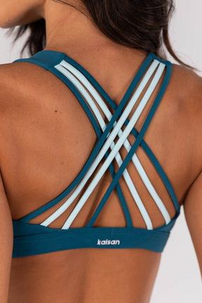 [CONJUNTO]  Short + Top com Alças Entrelaçadas Contrastantes (Azul Petróleo / Azul Bebê) | Ref: K4560-C