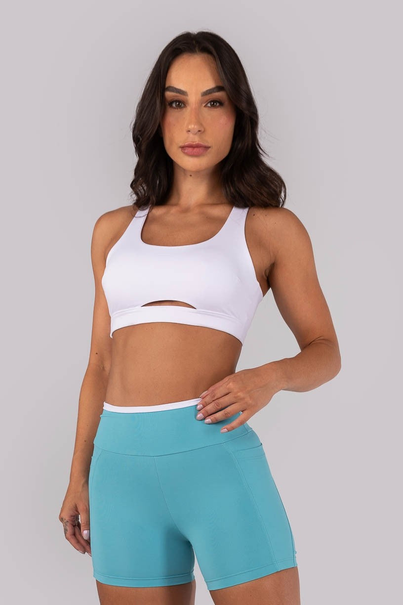 [CONJUNTO]  Short + Top com Alças Largas Cruzadas (Branco) | Ref: K4566-B