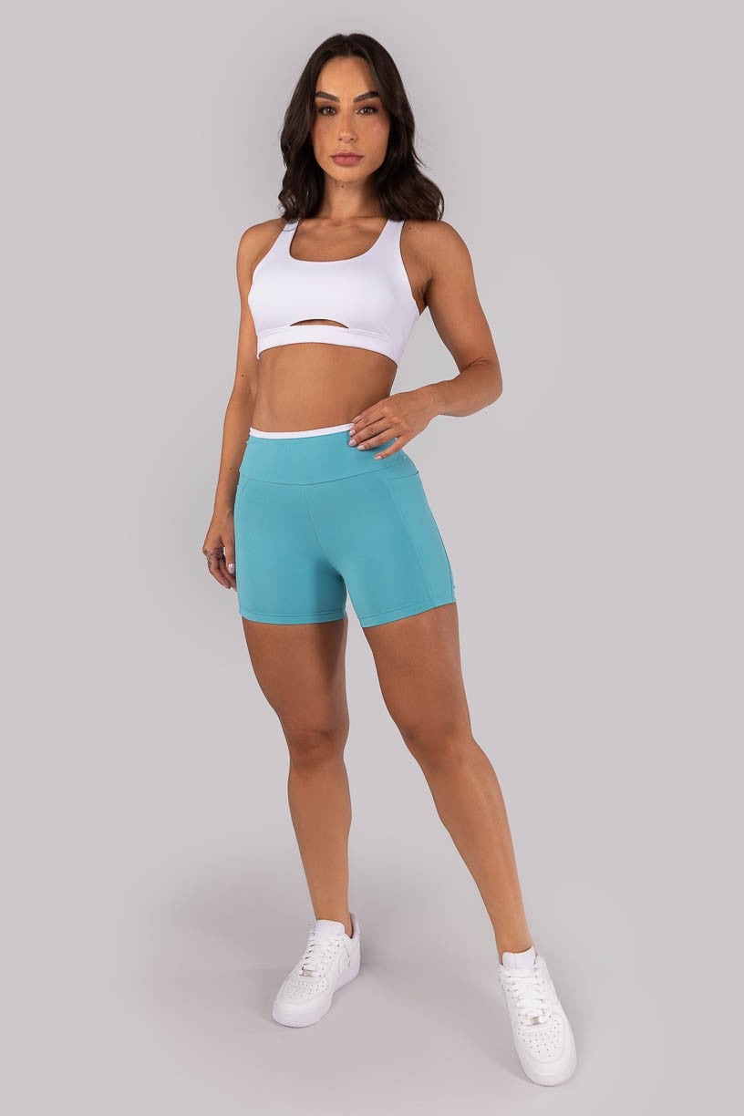 [CONJUNTO]  Short + Top com Alças Largas Cruzadas (Branco) | Ref: K4566-B