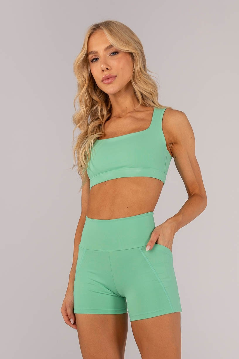 [CONJUNTO] Short + Top com Decote Quadrado e Costas Abertas (Hortelã) | Ref: K4600-B