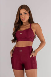 [CONJUNTO] - Short + Top com Alças Cruzadas (Vinho) | Ref: K4374-B