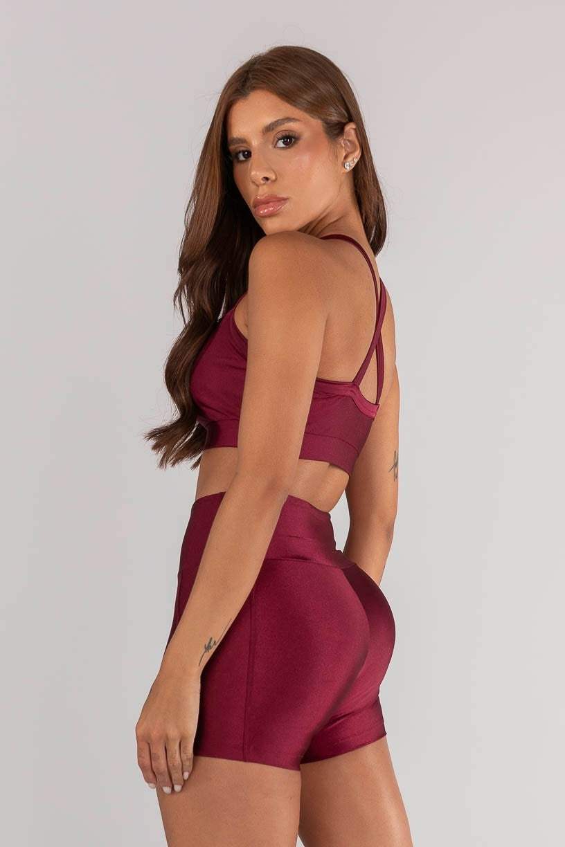 [CONJUNTO] - Short + Top com Alças Cruzadas (Vinho) | Ref: K4374-B