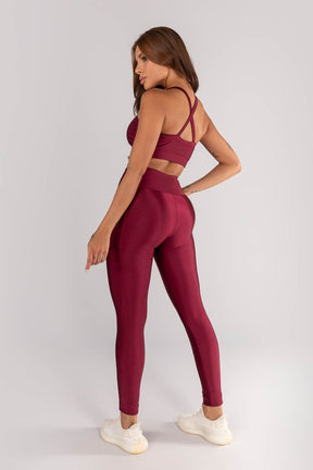 [CONJUNTO] - Top + Calça Legging com Bolsos Laterais (Vinho) | Ref: K4375-B