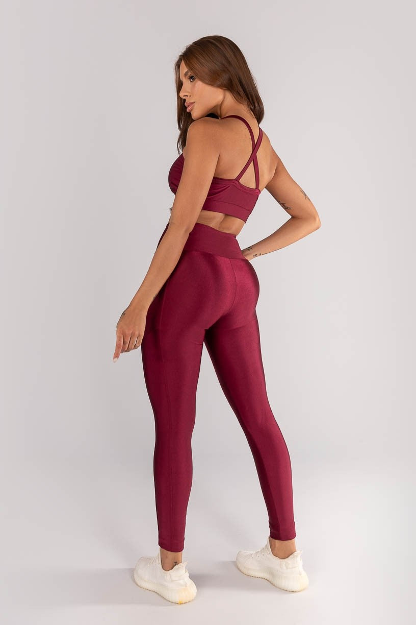 [CONJUNTO] - Top + Calça Legging com Bolsos Laterais (Vinho) | Ref: K4375-B
