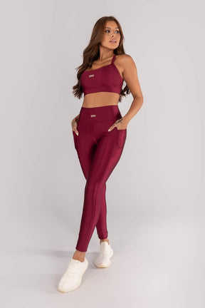 [CONJUNTO] - Top + Calça Legging com Bolsos Laterais (Vinho) | Ref: K4375-B