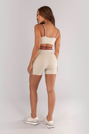 [CONJUNTO] - Short + Top Duo Tecido Com Alça e Tira Colorida (off-white / Vinho) | Ref: K4614-a