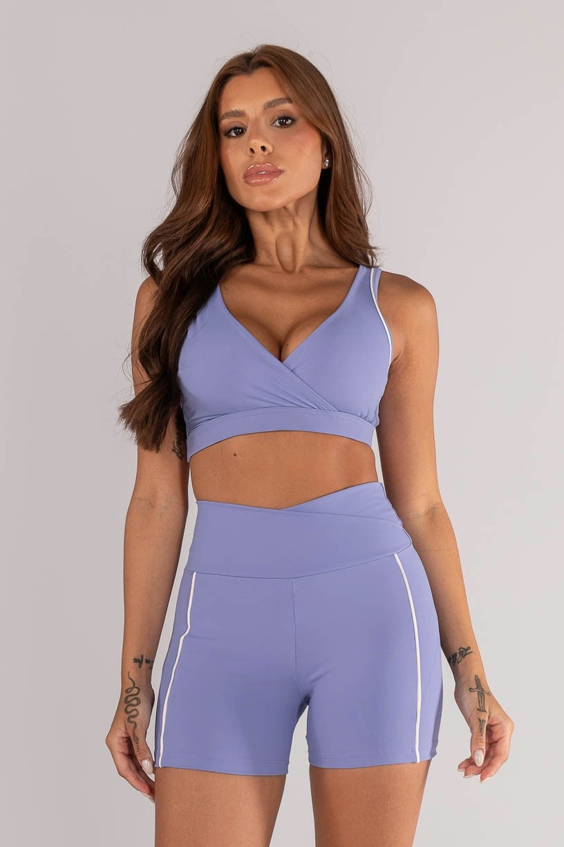 [CONJUNTO] - Short + Top Com Frente Transpassada e Detalhe Vivo no Viés (lavanda / Vanilla) | Ref: K4617-c