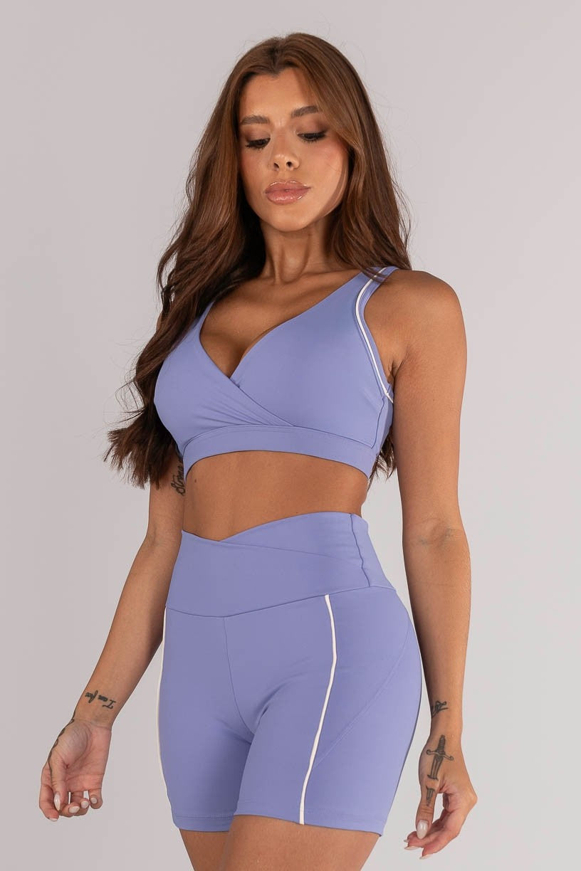 [CONJUNTO] - Short + Top Com Frente Transpassada e Detalhe Vivo no Viés (lavanda / Vanilla) | Ref: K4617-c