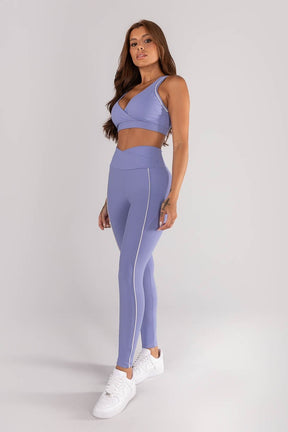 [CONJUNTO] - Top + Calça Legging Com Cós Transpassado e Bolsos Com Vivo (lavanda / Vanilla) | Ref: K4618-c