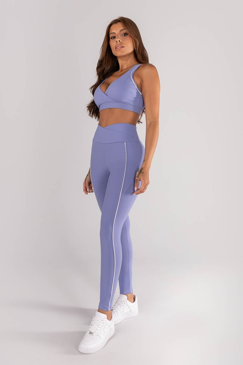[CONJUNTO] - Top + Calça Legging Com Cós Transpassado e Bolsos Com Vivo (lavanda / Vanilla) | Ref: K4618-c