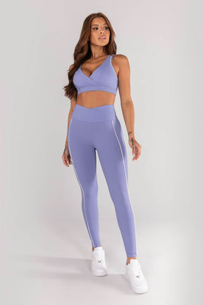 [CONJUNTO] - Top + Calça Legging Com Cós Transpassado e Bolsos Com Vivo (lavanda / Vanilla) | Ref: K4618-c