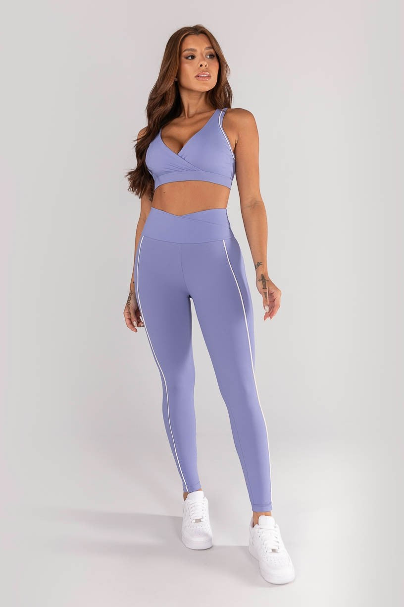 [CONJUNTO] - Top + Calça Legging Com Cós Transpassado e Bolsos Com Vivo (lavanda / Vanilla) | Ref: K4618-c
