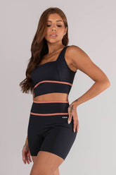 [CONJUNTO] - Short + Top com Alças Largas e Detalhe Em Ponto de Cobertura (Preto / Telha) | Ref: K4624-A