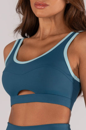 [CONJUNTO] - Top + Calça Legging com Recortes e Chapado na Lateral (Azul Petróleo / Glacial) | Ref: K4631-A