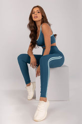 [CONJUNTO] - Top + Calça Legging com Recortes e Chapado na Lateral (Azul Petróleo / Glacial) | Ref: K4631-A
