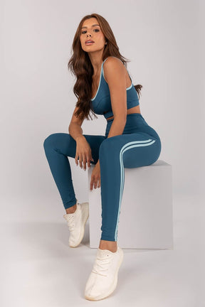 [CONJUNTO] - Top + Calça Legging com Recortes e Chapado na Lateral (Azul Petróleo / Glacial) | Ref: K4631-A