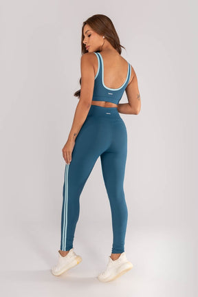 [CONJUNTO] - Top + Calça Legging com Recortes e Chapado na Lateral (Azul Petróleo / Glacial) | Ref: K4631-A
