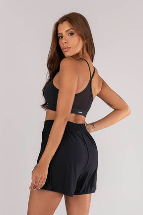 [CONJUNTO] - Short + Top Alças Com Recorte Em Tule (preto) | Ref: K4638-a