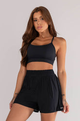 [CONJUNTO] - Short + Top Alças Com Recorte Em Tule (preto) | Ref: K4638-a