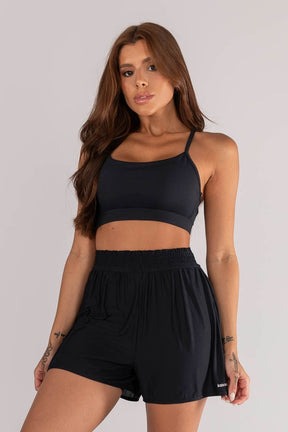 [CONJUNTO] - Short + Top Alças Com Recorte Em Tule (preto) | Ref: K4638-a
