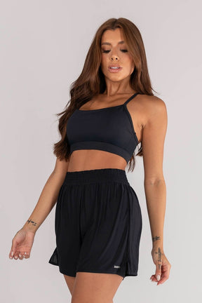 [CONJUNTO] - Short + Top Alças Com Recorte Em Tule (preto) | Ref: K4638-a