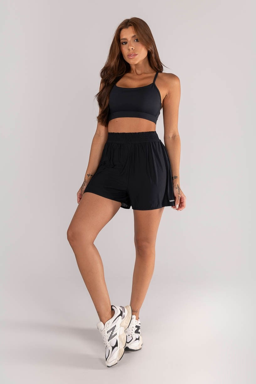 [CONJUNTO] - Short + Top Alças Com Recorte Em Tule (preto) | Ref: K4638-a