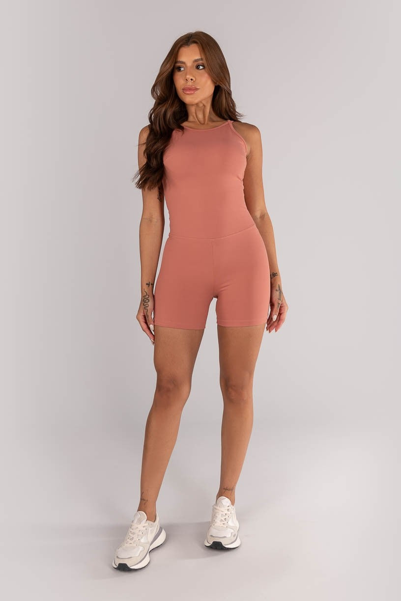 Macaquinho Com Decote Halter Com Alças Duplas (telha) | Ref: K4640-b