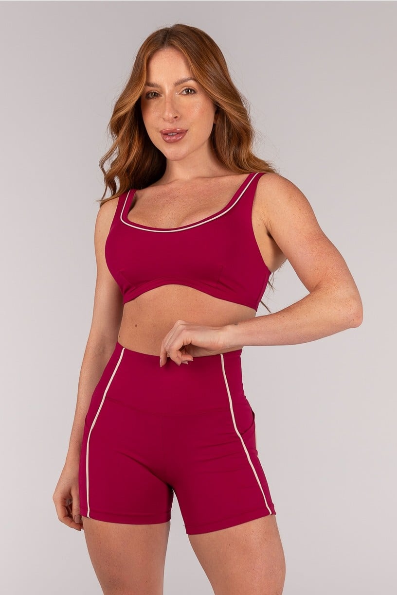 [CONJUNTO] Short + Top Alças Largas e Viés com Vivo Embutido (Açaí / Bege) | Ref: K4646-A