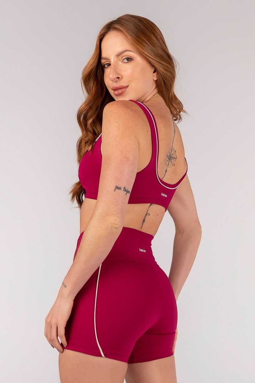 [CONJUNTO] Short + Top Alças Largas e Viés com Vivo Embutido (Açaí / Bege) | Ref: K4646-A