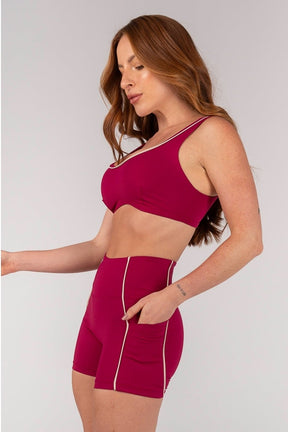 [CONJUNTO] Short + Top Alças Largas e Viés com Vivo Embutido (Açaí / Bege) | Ref: K4646-A