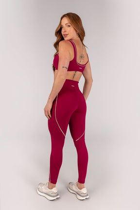 [CONJUNTO] Top + Calça Legging com Bolsos e Vivo (Açaí / Off-White) | Ref: K4647-A