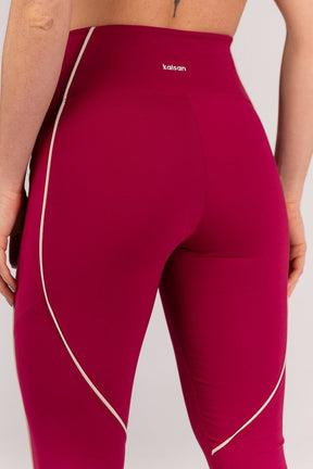 [CONJUNTO] Top + Calça Legging com Bolsos e Vivo (Açaí / Off-White) | Ref: K4647-A