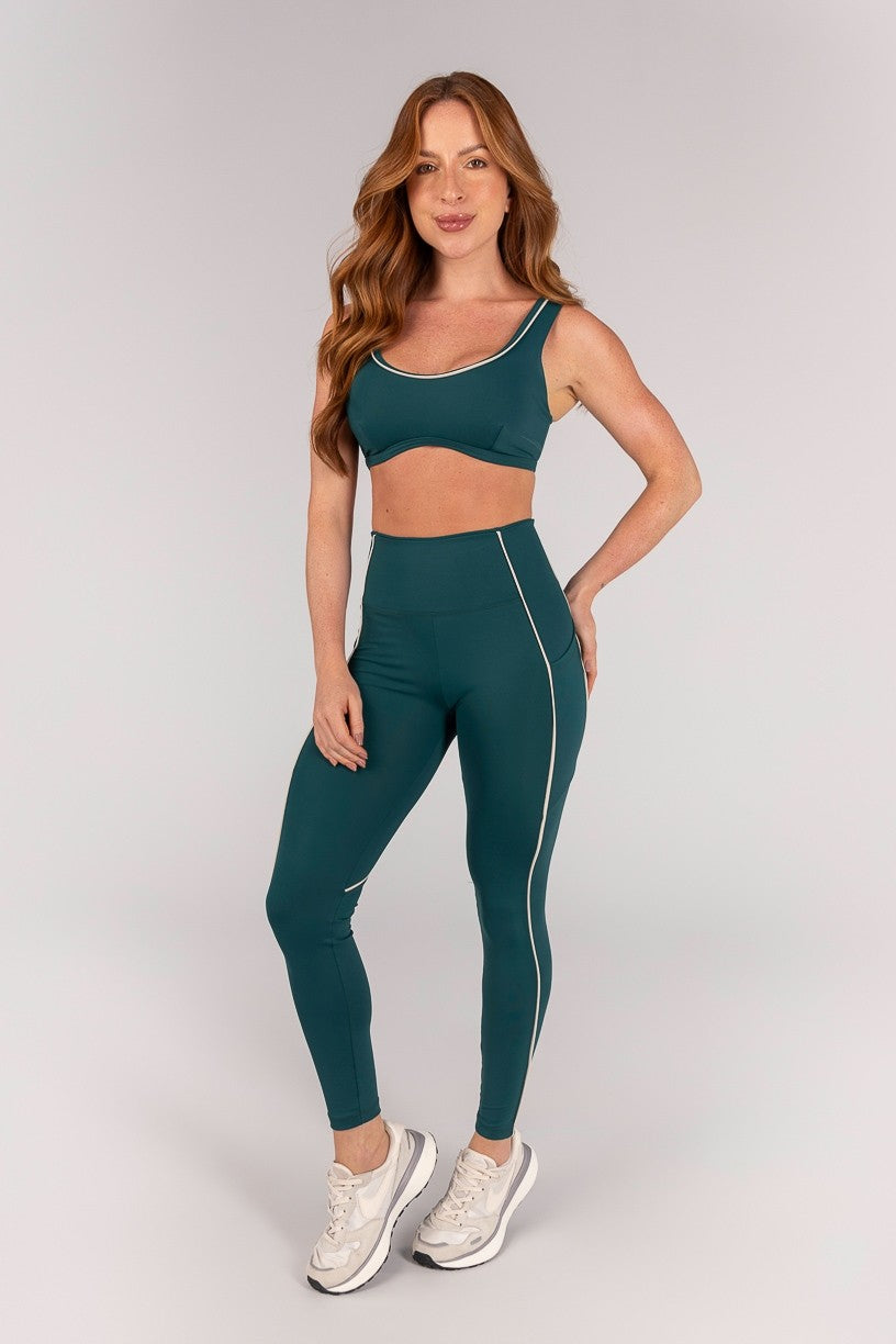 [CONJUNTO] Top + Calça Legging com Bolsos e Vivo (Imperial / Off-White) | Ref: K4647-B