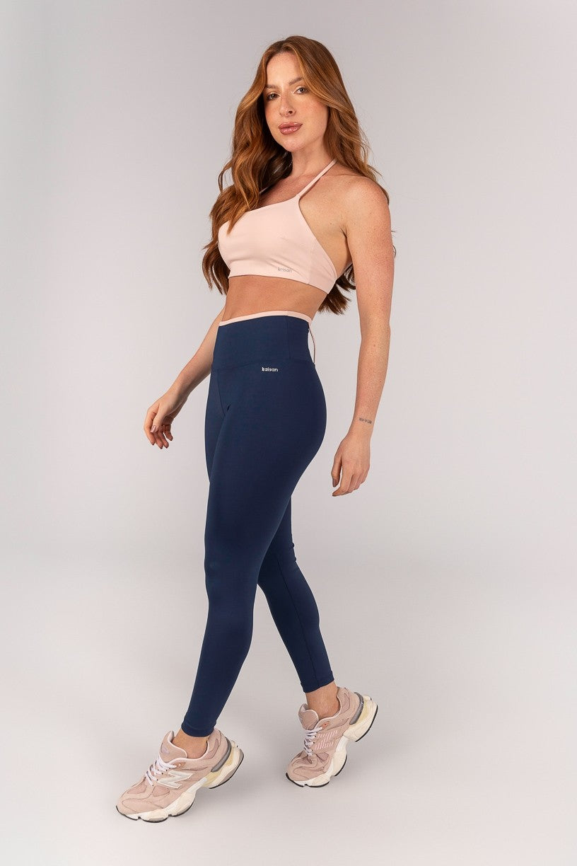 [CONJUNTO] Top + Calça Legging com Passante e Vira (Azul Marinho) | Ref: K4656-B