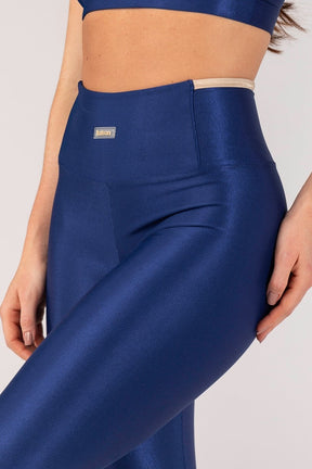 [CONJUNTO] Top + Calça Legging Mix de Tecido com Vira (Azul Marinho / Off-White) | Ref: K4659-A