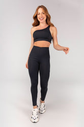 [CONJUNTO] Top + Calça Legging sem Cós Aparente e Bolsos (Preto / Off-White) | Ref: K4662-B
