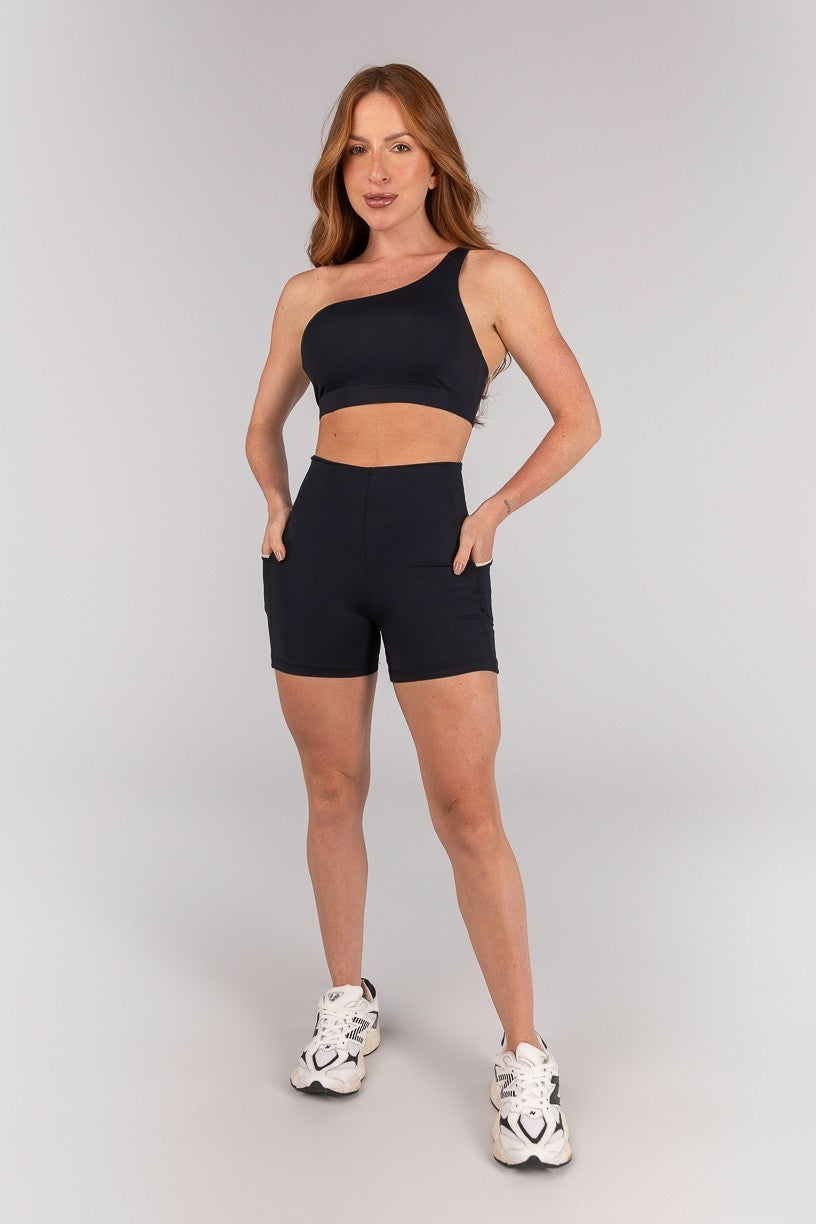 [CONJUNTO] Top + Short sem Cós Aparente e Bolsos (Preto / Off-White) | Ref: K4663-B