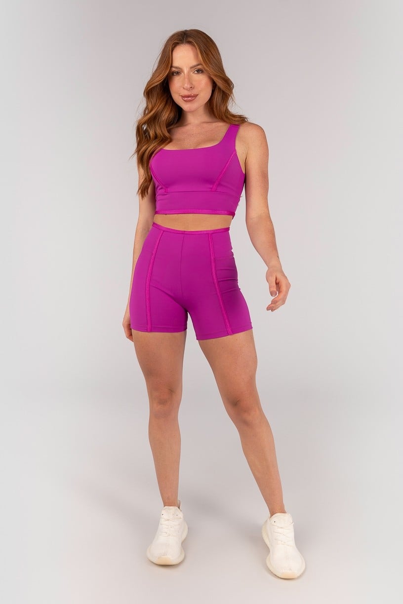 [CONJUNTO]  Top + Short com Vira e Chapado Lateral (Rosa Fúcsia / Rosa Escuro) | Ref: K4665-A