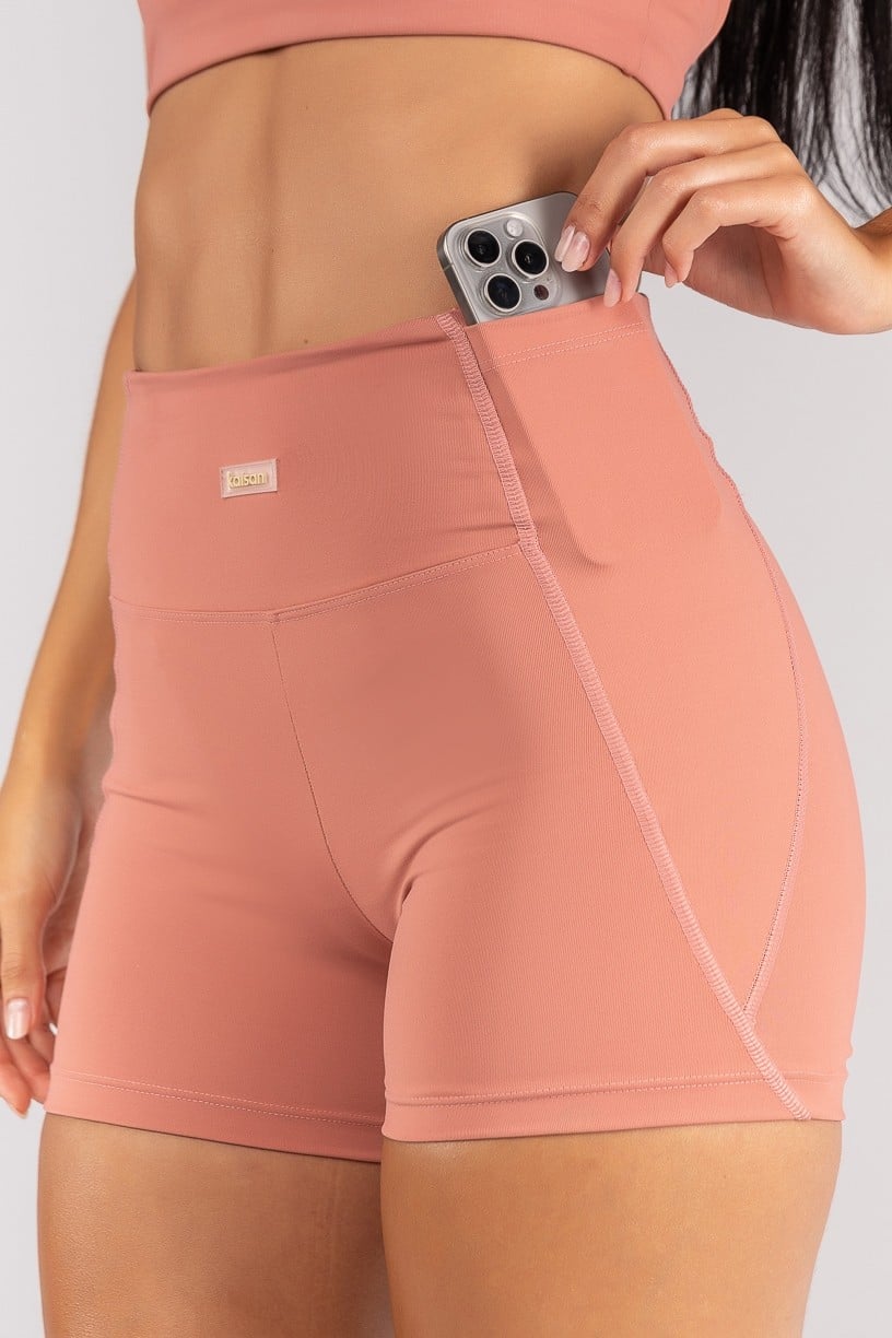 [CONJUNTO] Short + Top Frente Única com Tiras nas Costas (Telha) | Ref: K4523-D