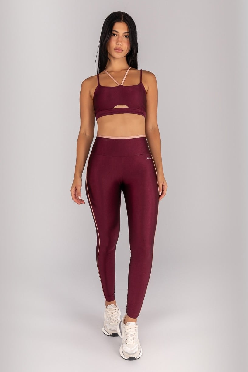 [CONJUNTO] Top + Calça Legging com Vira e Vivo (Vinho / Rose) | Ref: K4371-C