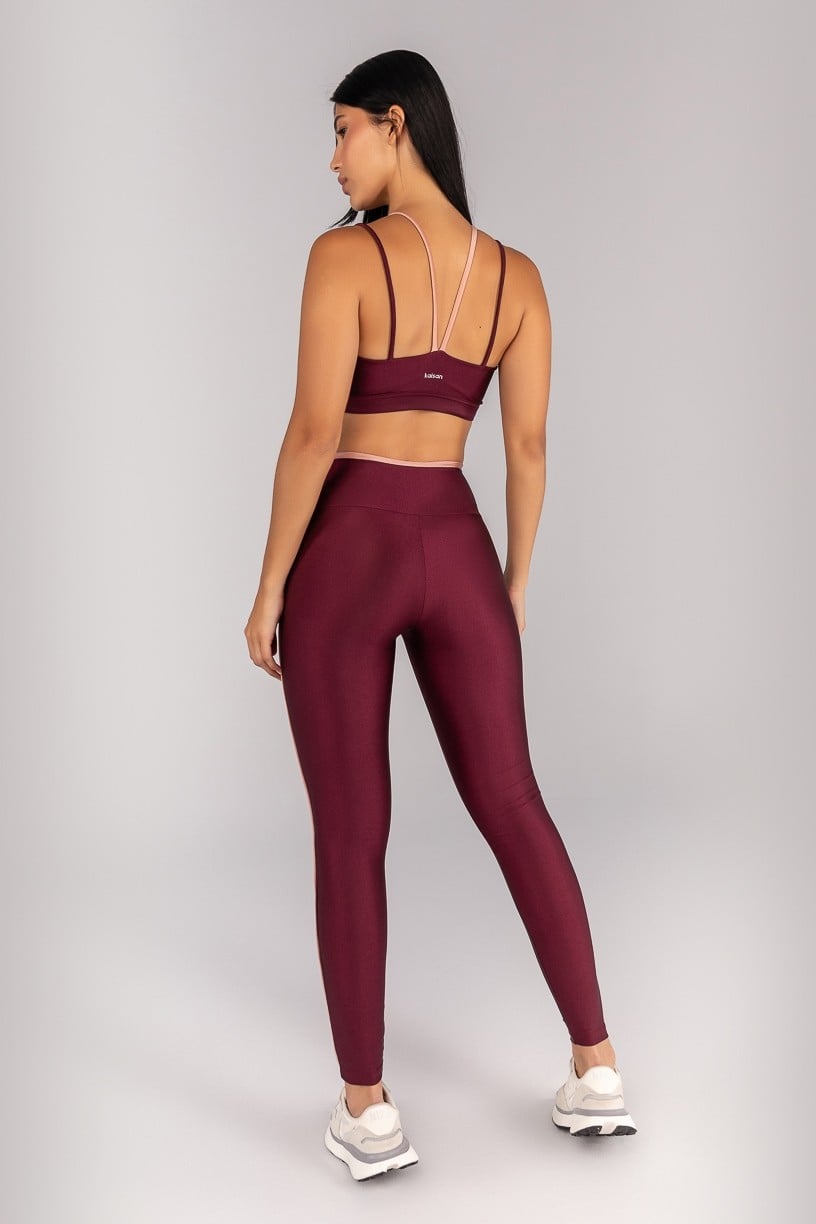 [CONJUNTO] Top + Calça Legging com Vira e Vivo (Vinho / Rose) | Ref: K4371-C