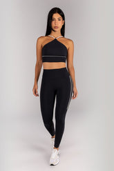 [CONJUNTO] Top + Calça Legging com Vivos na Lateral e Recorte (Preto / Champagne) | Ref: K4677-A