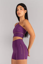 [CONJUNTO] Short + Top Halter com Alças e Vivo Platinado (Ametista / Rose) | Ref: K4676-B