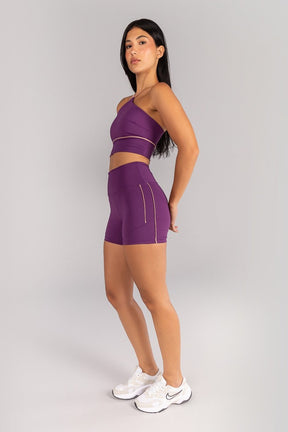 [CONJUNTO] Short + Top Halter com Alças e Vivo Platinado (Ametista / Rose) | Ref: K4676-B