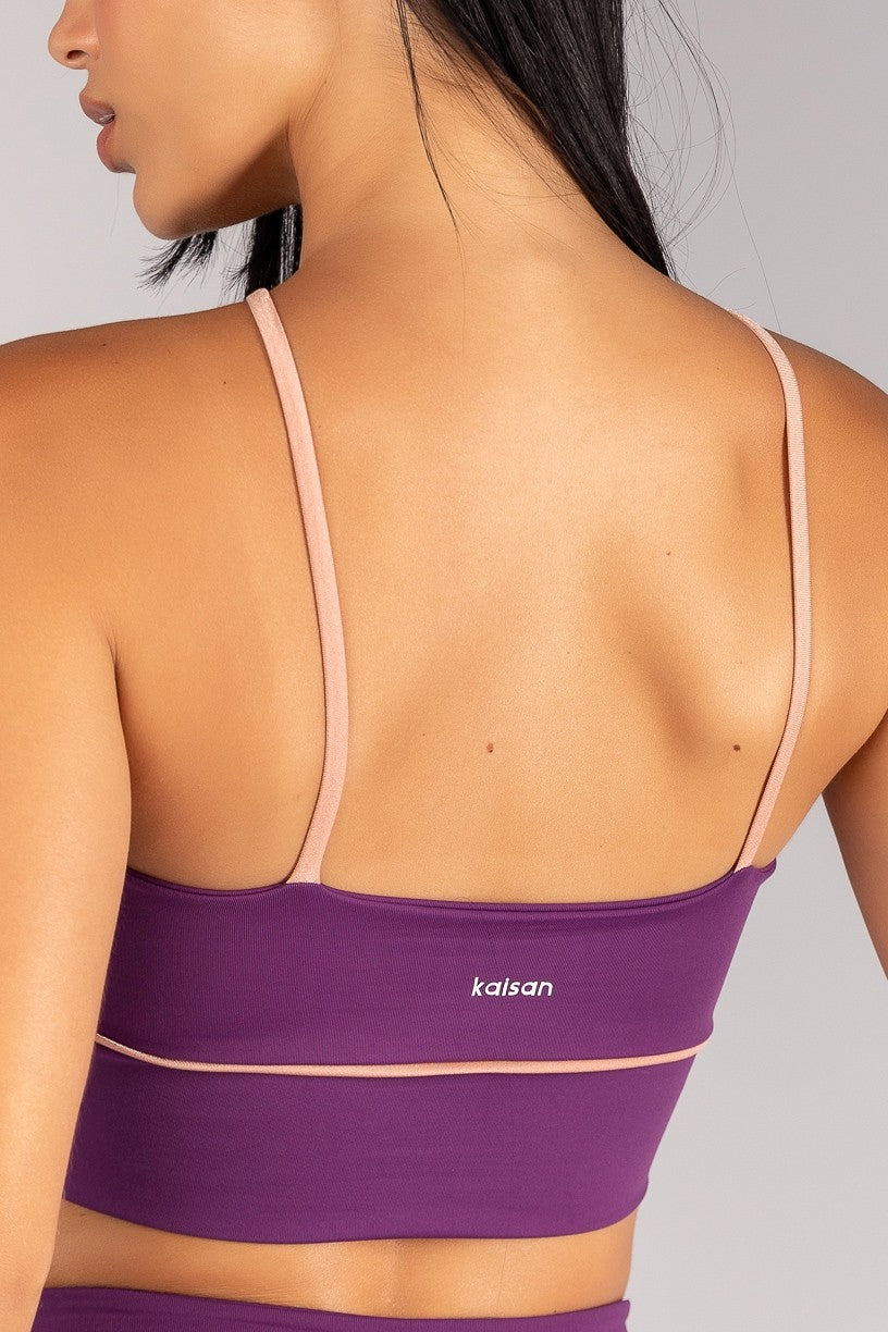 [CONJUNTO] Short + Top Halter com Alças e Vivo Platinado (Ametista / Rose) | Ref: K4676-B