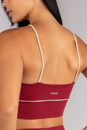 [CONJUNTO] Top + Calça Legging com Vivos na Lateral e Recorte (Vinho / Ivory) | Ref: K4677-C