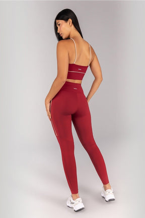 [CONJUNTO] Top + Calça Legging com Vivos na Lateral e Recorte (Vinho / Ivory) | Ref: K4677-C